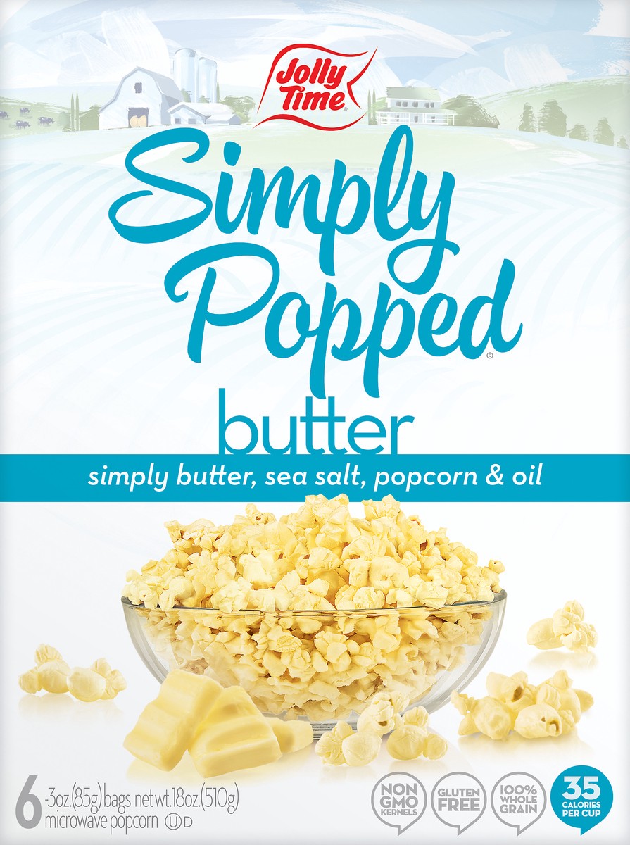 slide 5 of 7, Jolly Time Simply Popped Microwave Butter Popcorn 6 ea, 6 ct; 3 oz