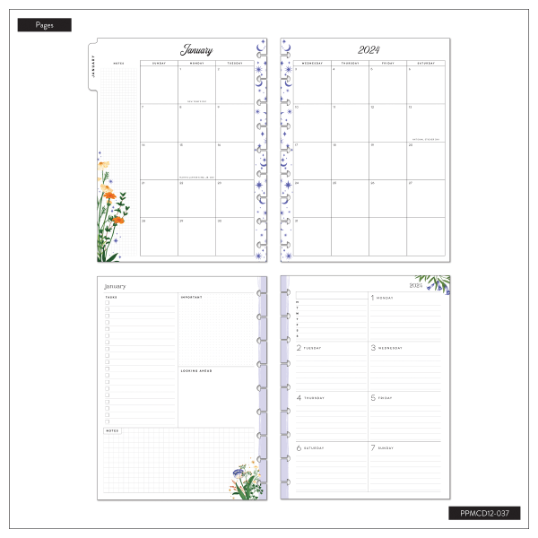 slide 8 of 8, 2024 Happy Planner Monthly/Weekly Classic Happy Planner, 7"" X 9-1/4"", Deluxe Grounded Magic, January To December, Ppmcd12-037, 1 ct