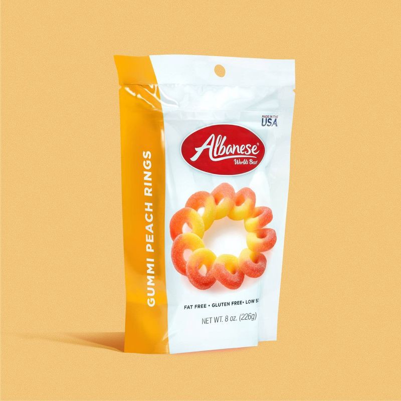slide 5 of 6, Albanese Worlds Best Candy Gummi Peach Rings - 8oz, 8 oz