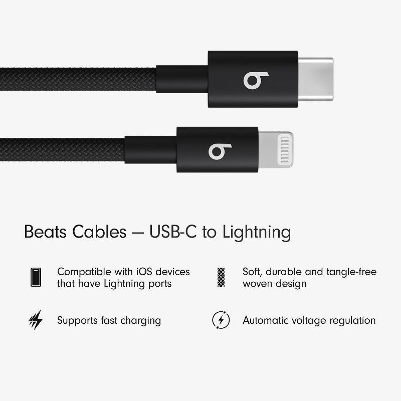 slide 3 of 10, Beats USB-C to Lightning Woven Cable (1.5 m) - Bolt Black, 1 ct