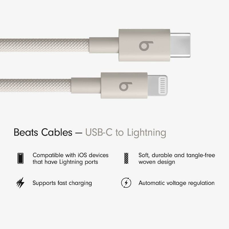 slide 3 of 10, Beats USB-C to Lightning Woven Cable (1.5 m) - Surge Stone, 1 ct