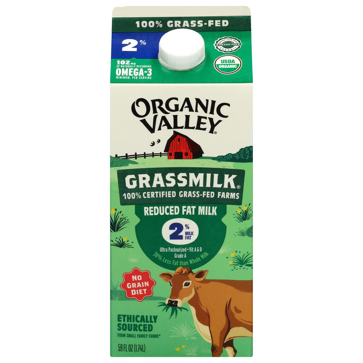 slide 1 of 9, Organic Valley Grassmilk Reduced Fat Milk 59 fl oz, 59 oz