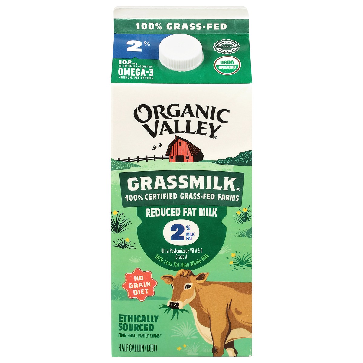 slide 1 of 9, Organic Valley Grassmilk Reduced Fat 2% Milkfat Milk 0.5 gal, 1/2 gal