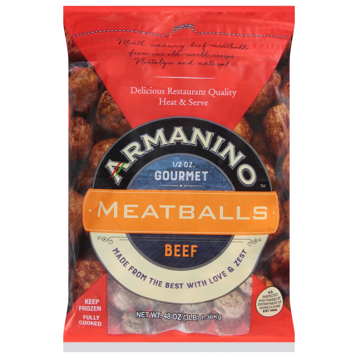slide 1 of 13, Armanino Gourmet Beef Meatballs 48 oz, 48 oz