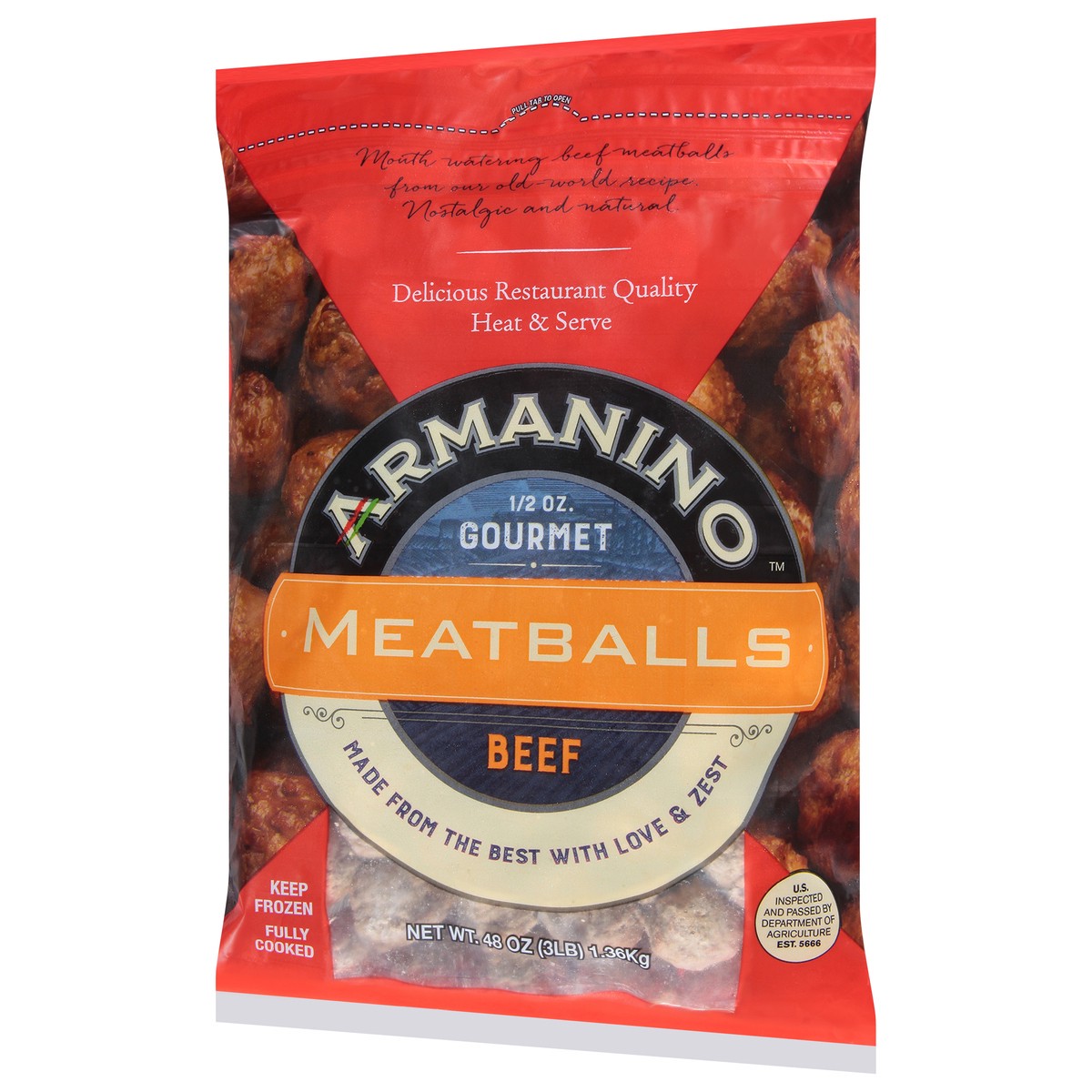 slide 4 of 13, Armanino Gourmet Beef Meatballs 48 oz, 48 oz
