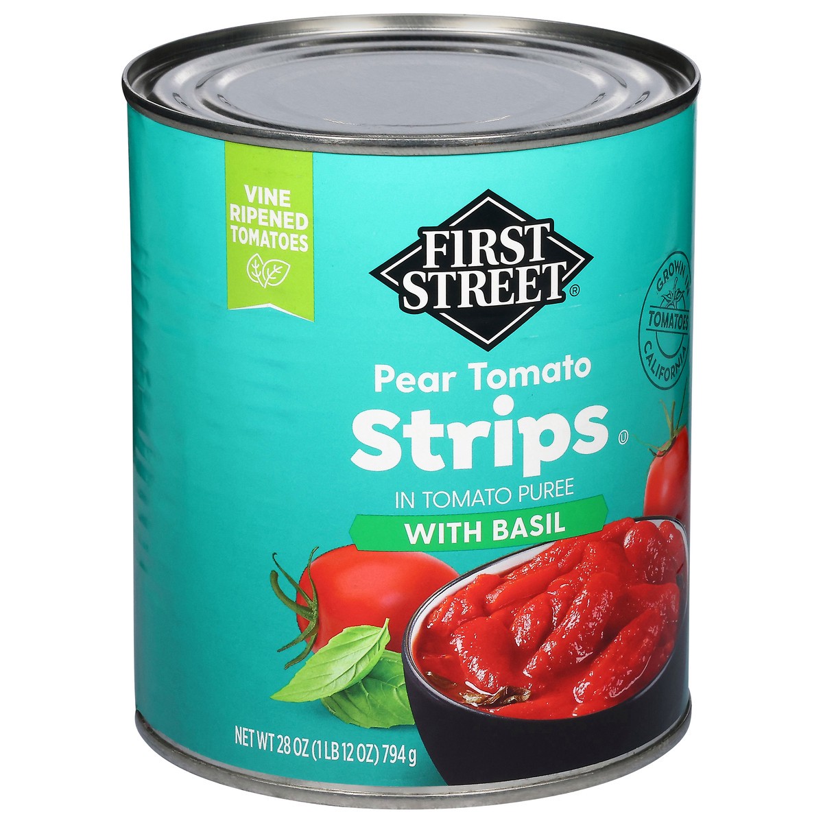slide 2 of 4, First Street Fs/Lr Tomato Strips In Puree With Basil, 28 oz