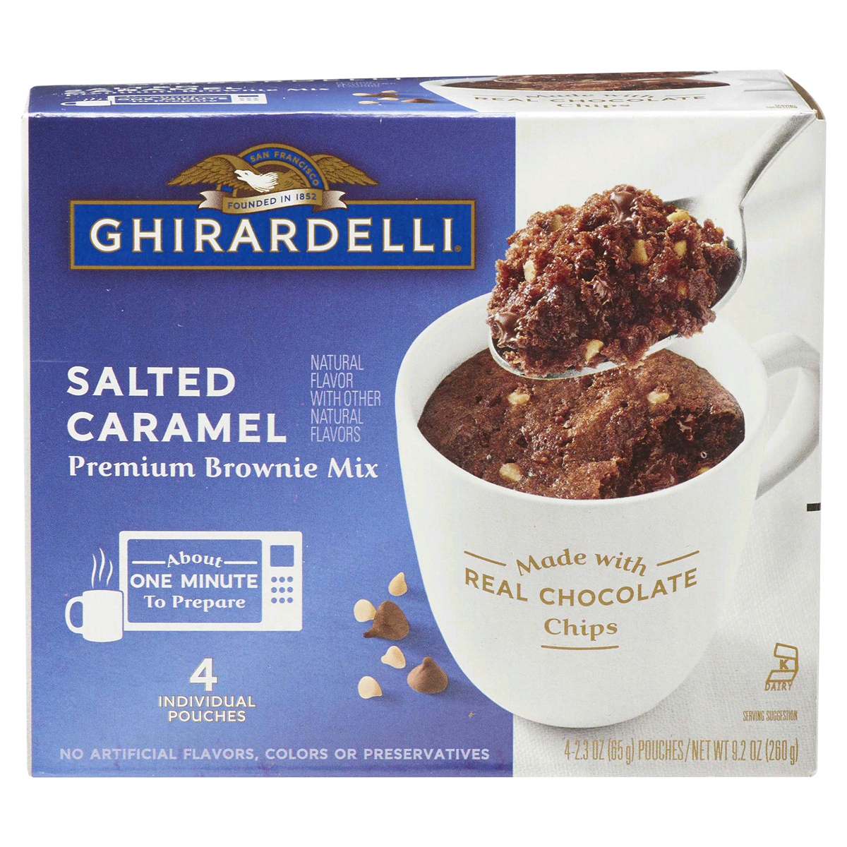 slide 1 of 8, Ghirardelli Ghirardelli Salted Caramel Premium Brownie Mug Mix 4 - 2.3 Oz Pouches, 4 ct; 2.3 oz