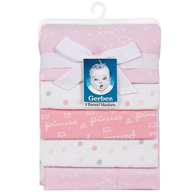 slide 5 of 5, Gerber Princess Flannel Receiving Blankets - Pink, 5 ct