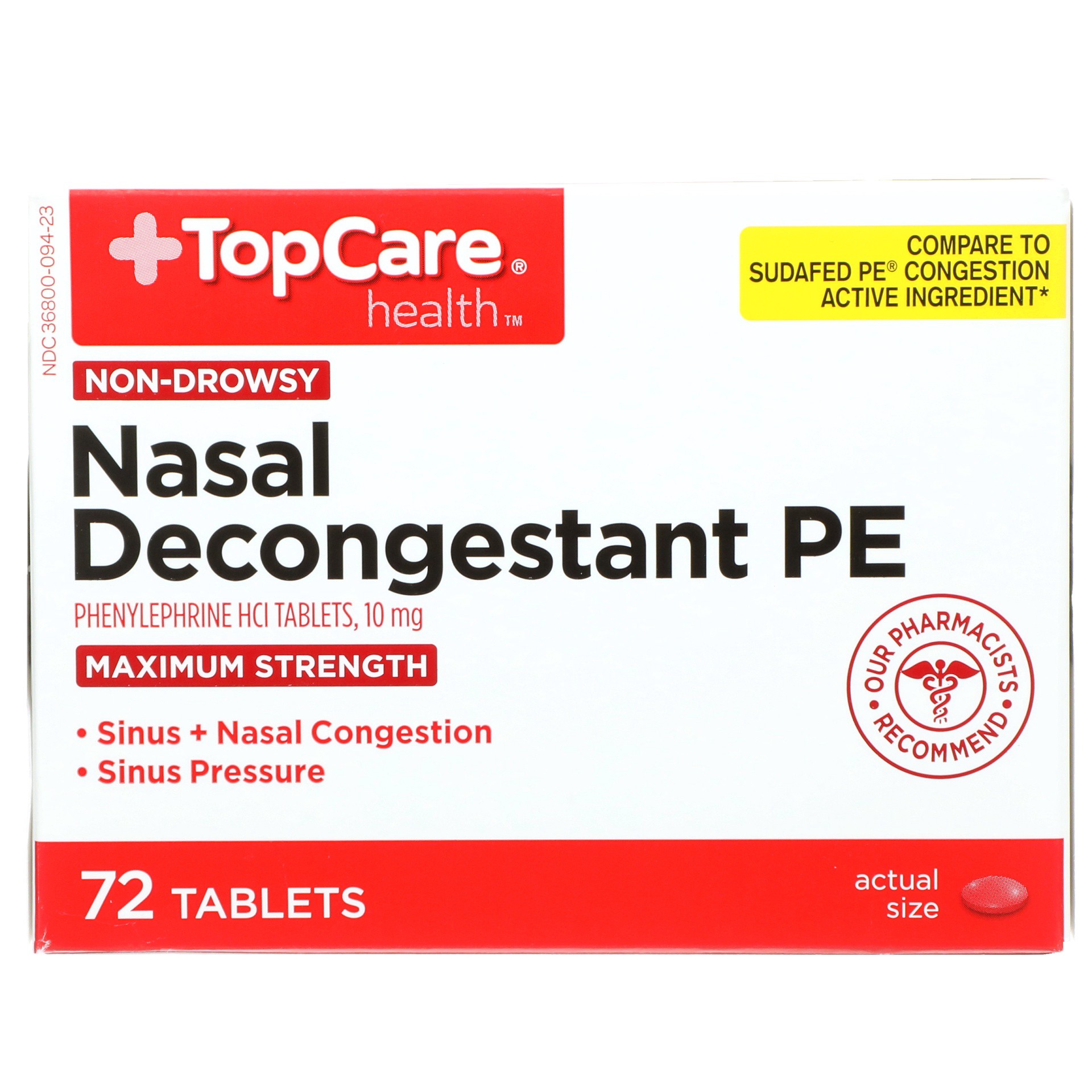 slide 1 of 6, TopCare Top Care Nasal Decongestant ,Maximum Strength, 10Mg - 72Ea, 72 ct