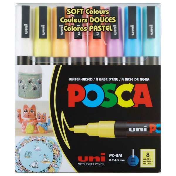 slide 1 of 8, Uni-Ball Uni Posca Pc-3M Water-Based Paint Markers, Reversible Fine Tip (0.9-1.3Mm), Soft Colors, 8Ct, 1 ct