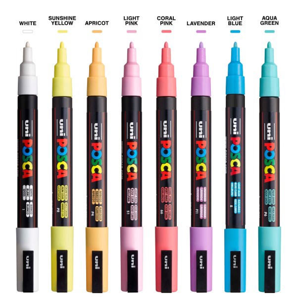 slide 3 of 8, Uni-Ball Uni Posca Pc-3M Water-Based Paint Markers, Reversible Fine Tip (0.9-1.3Mm), Soft Colors, 8Ct, 1 ct