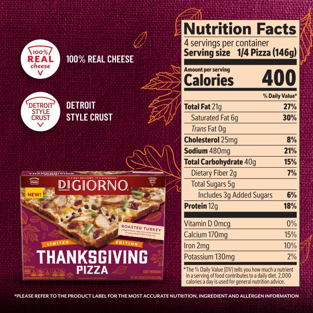 slide 4 of 5, DiGiorno Frozen Pizza Thanksgiving Pizza Detroit Style Crust, 20.6 oz