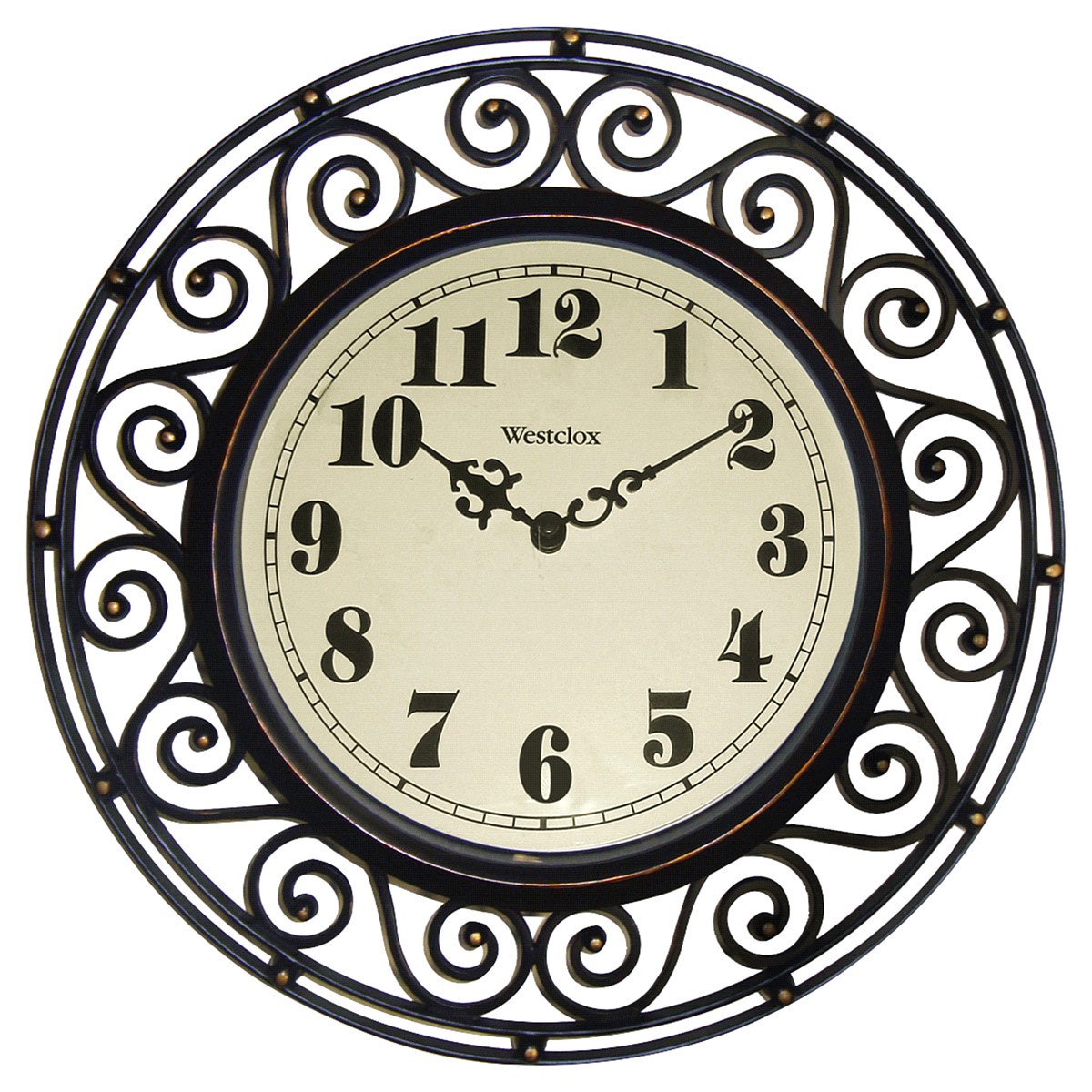 slide 1 of 1, Westclox 12" Round Wrought Iron Style Wall Clock, 12 in