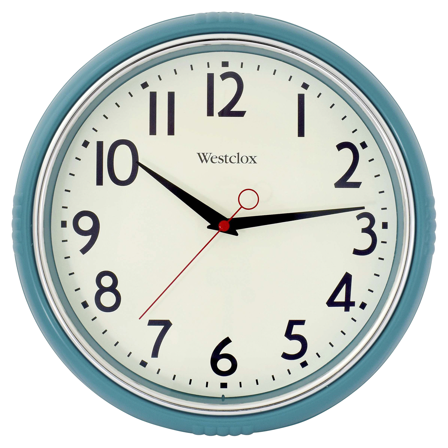slide 1 of 3, Westclox Wall Clock 12 Teal Retro, 12 in