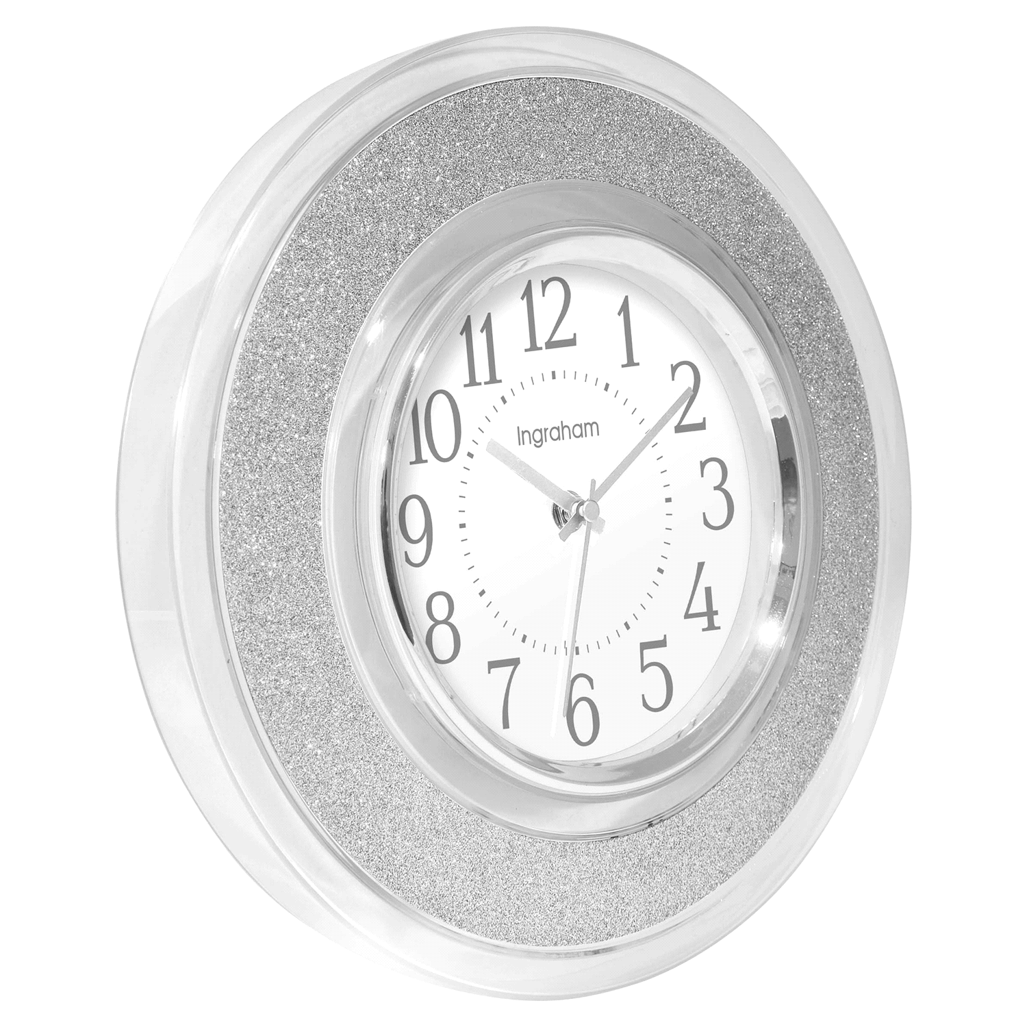 slide 2 of 4, Ingrahm Wall Clock Glitter Silver 12", 12 in