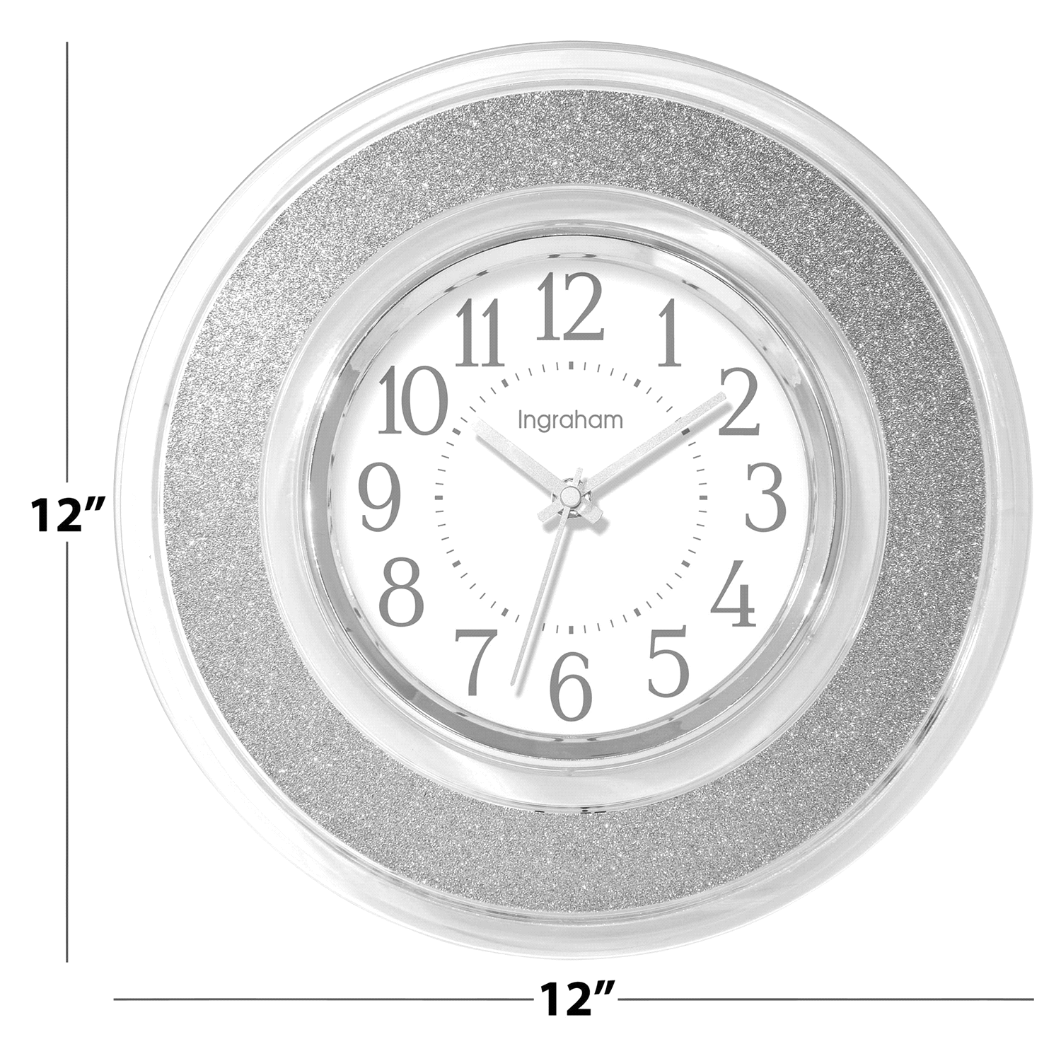 slide 3 of 4, Ingrahm Wall Clock Glitter Silver 12", 12 in
