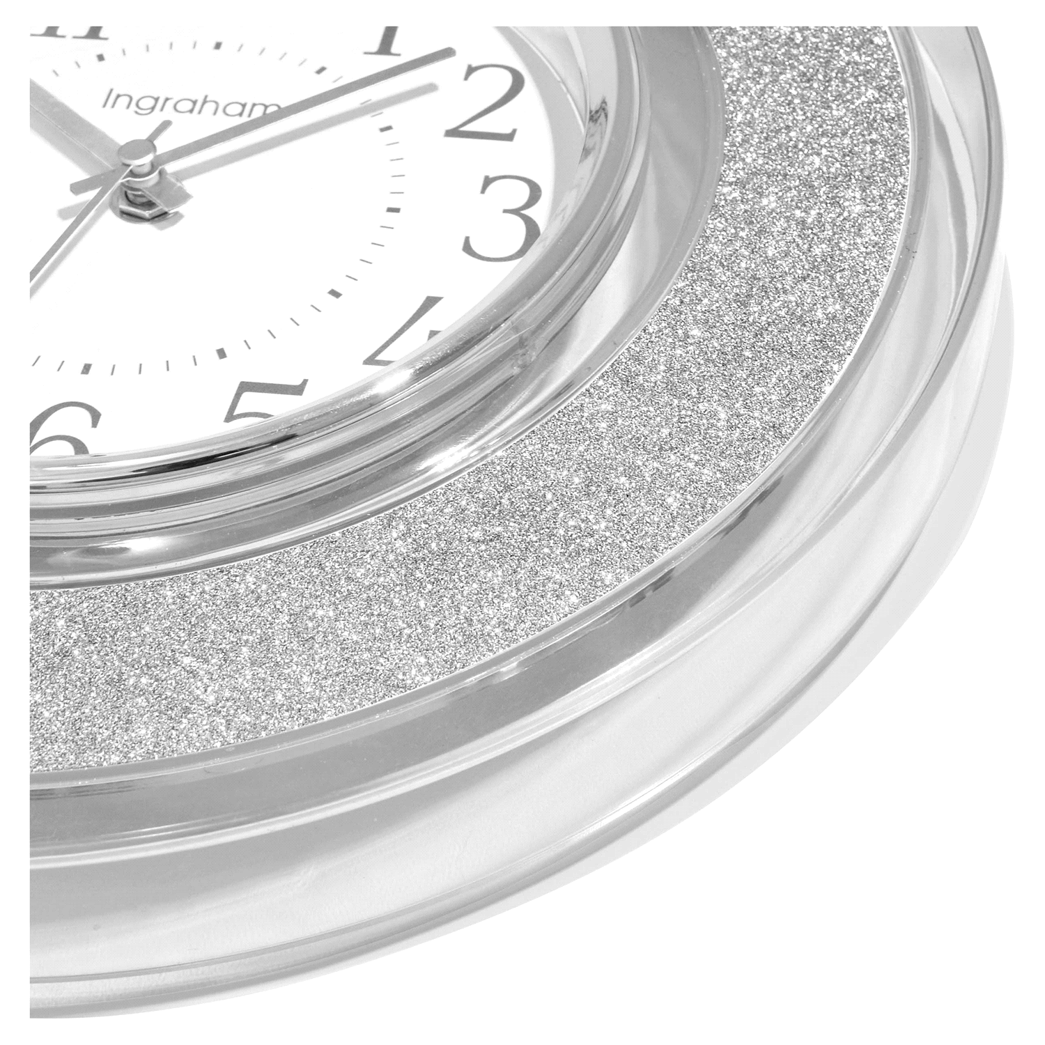 slide 4 of 4, Ingrahm Wall Clock Glitter Silver 12", 12 in