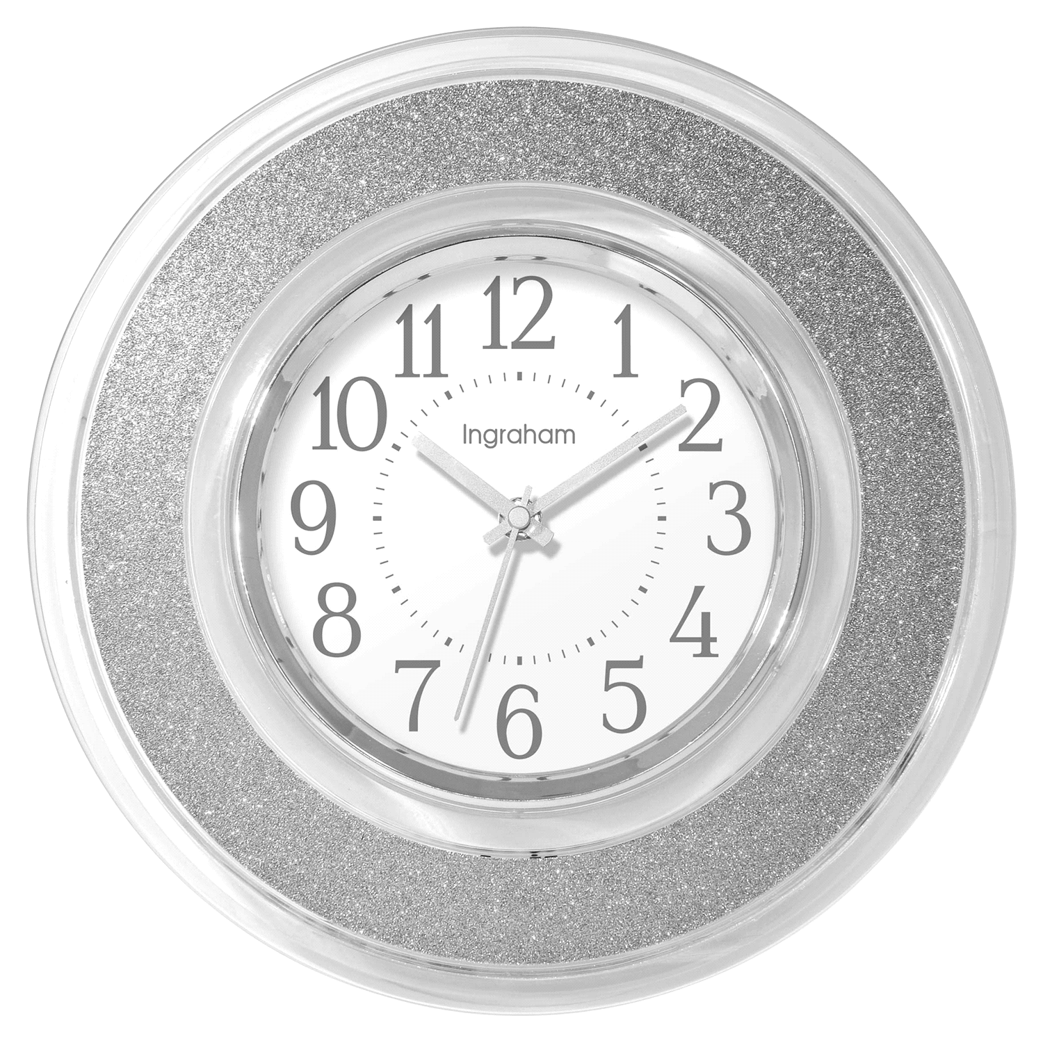slide 1 of 4, Ingrahm Wall Clock Glitter Silver 12", 12 in