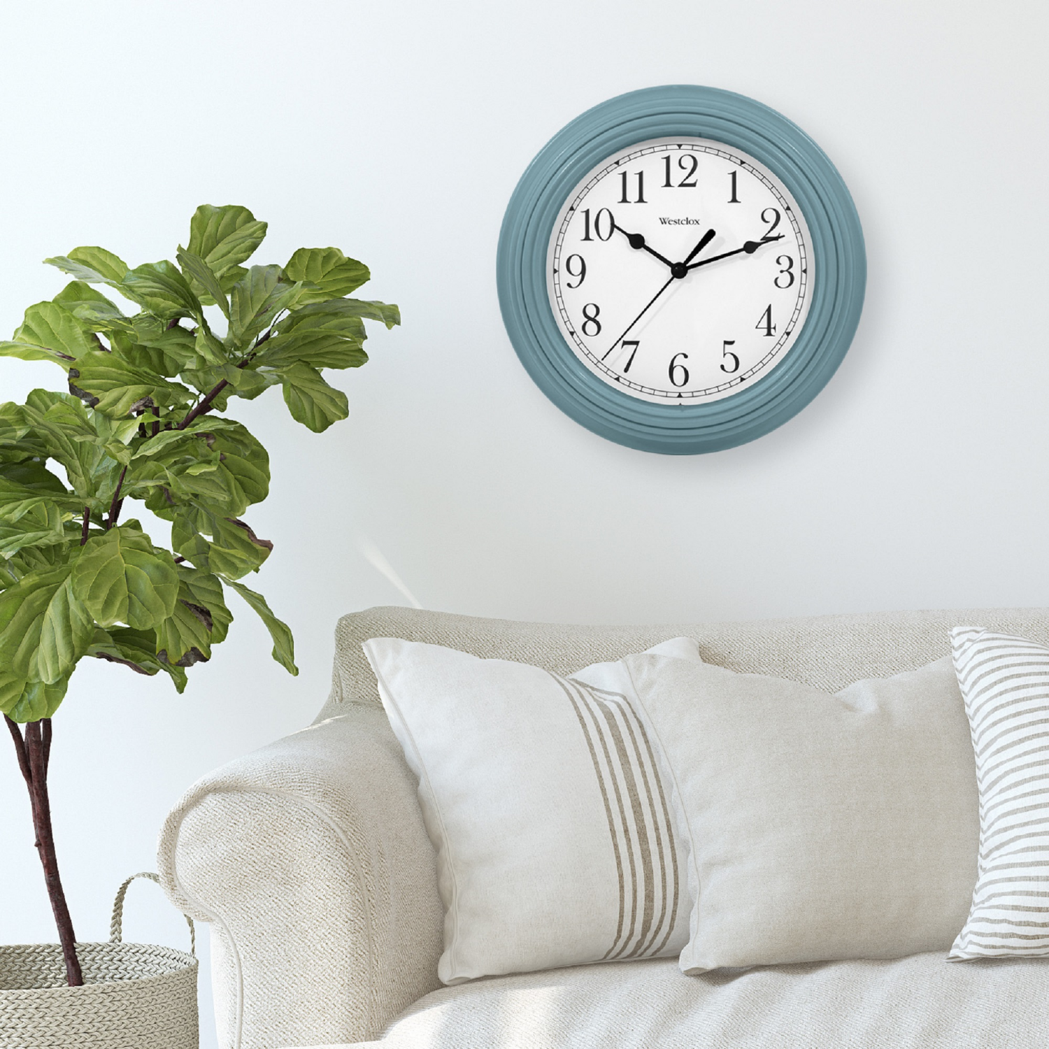 slide 2 of 4, 9" Round Sea Fog Blue Simplicity Clock, 9 in