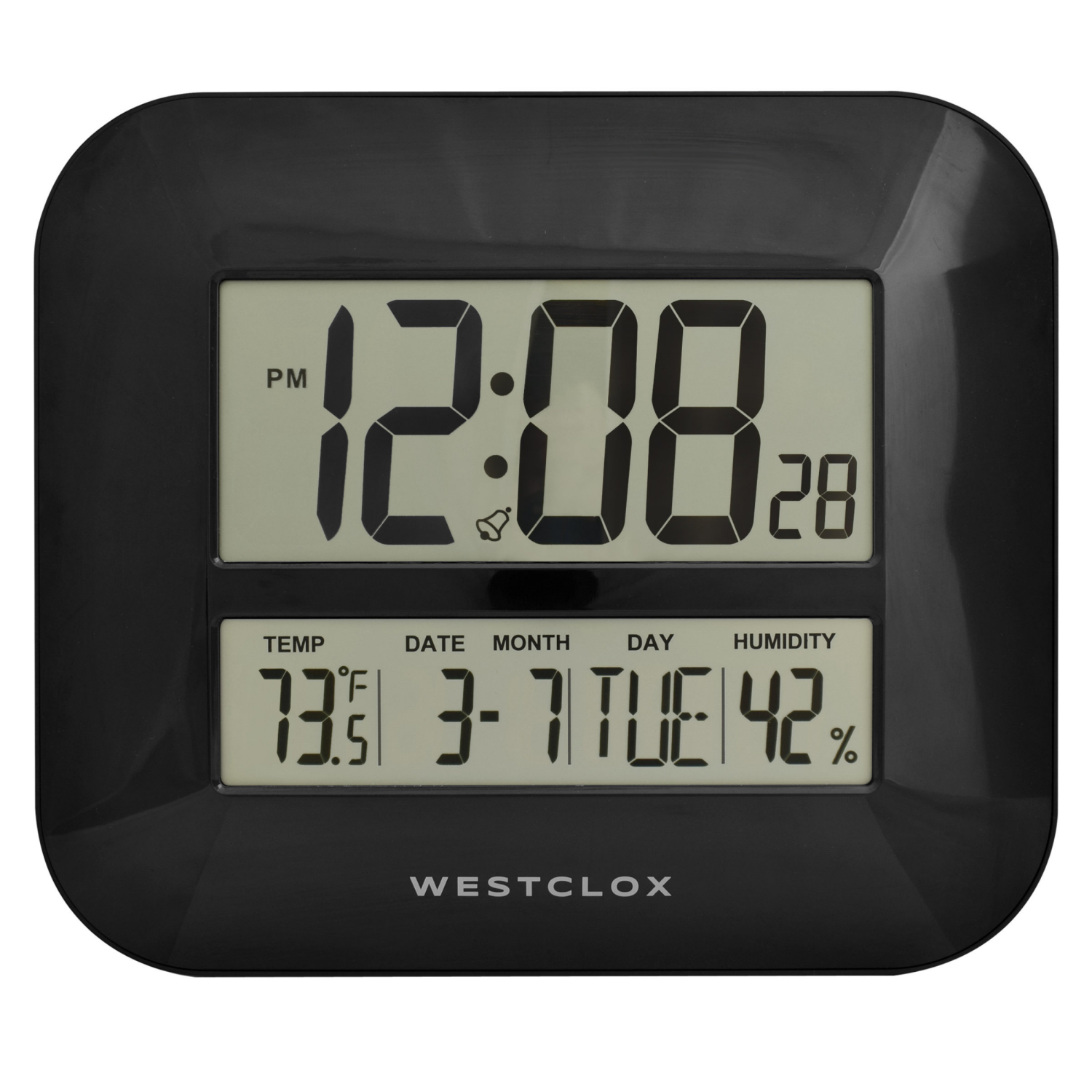 slide 1 of 2, 10.5" Digital Wall Clock with Date & Temperature, 10.5 in