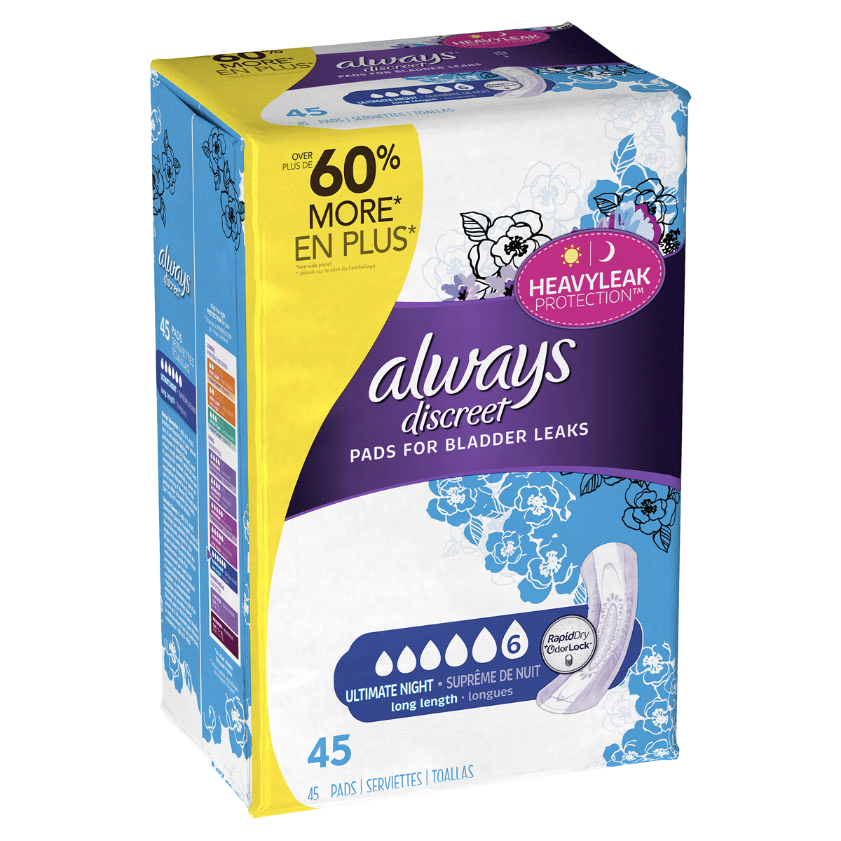 Always Discreet Incontinence Pads For Women Extra Heavy Absorbency Long Length 45 Ct Shipt 2224