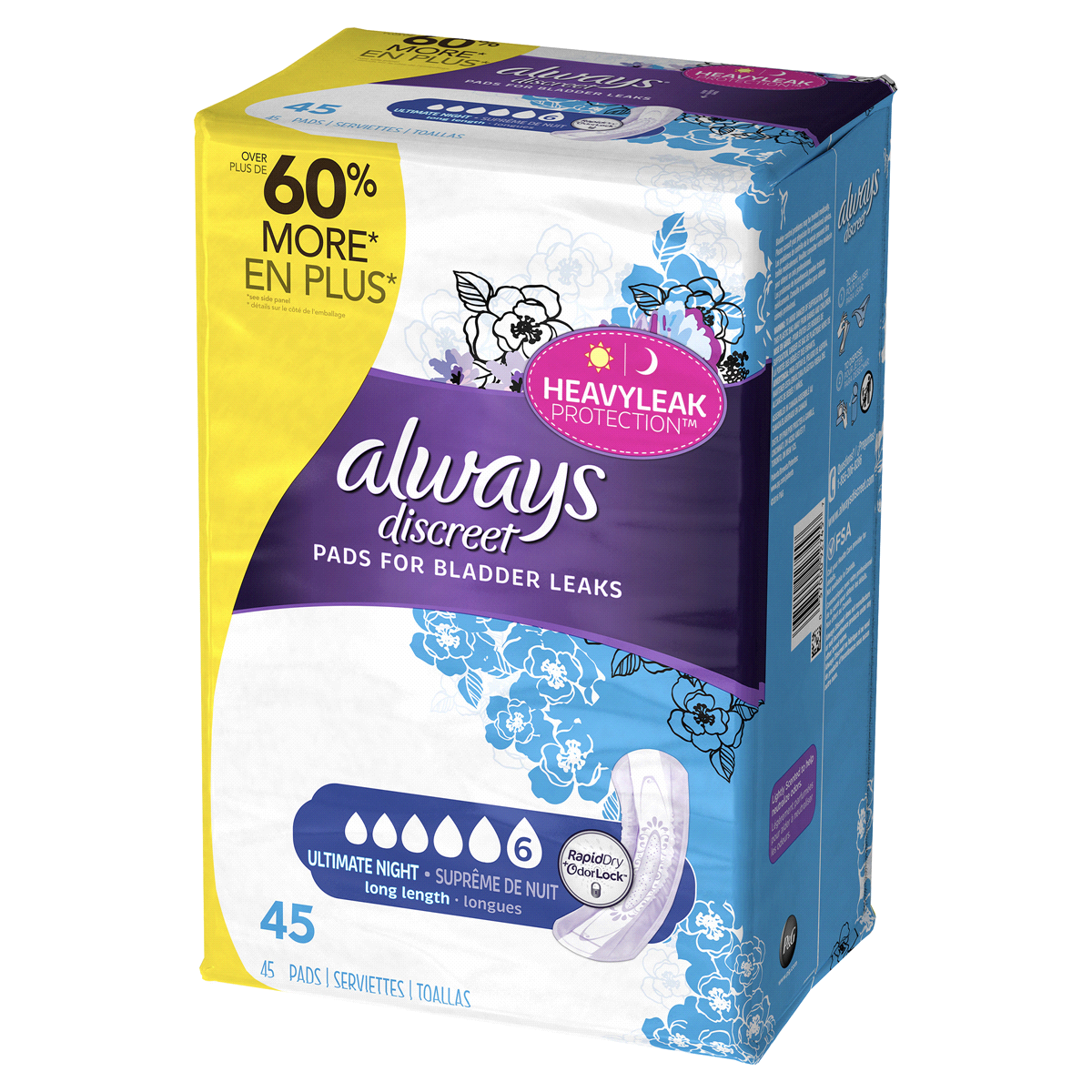 Always Discreet Incontinence Pads For Women Extra Heavy Absorbency Long Length 45 Ct Shipt