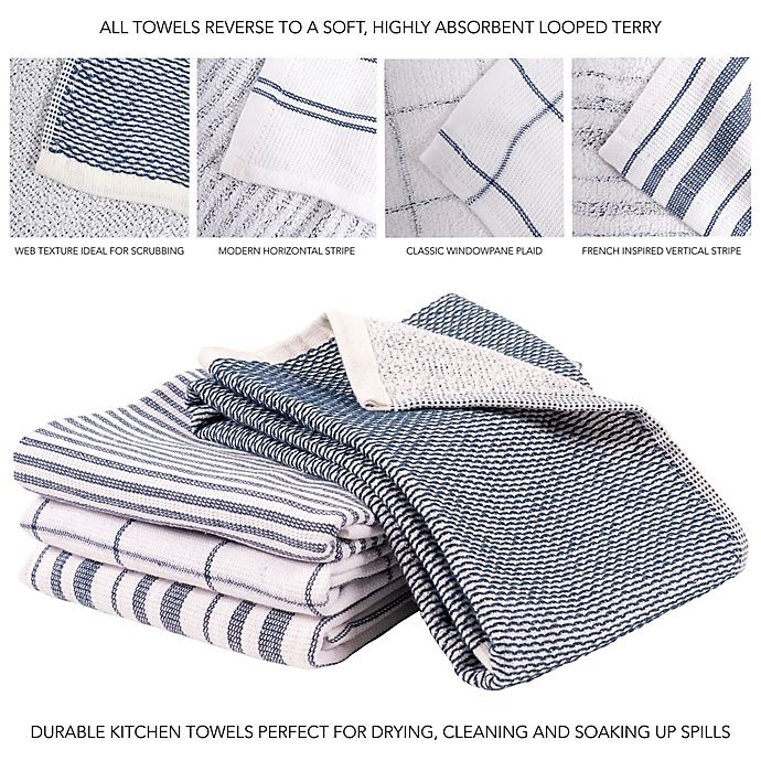 slide 2 of 11, Artisanal Kitchen Supply Reversible Terry Kitchen Towels - Navy, 4 ct