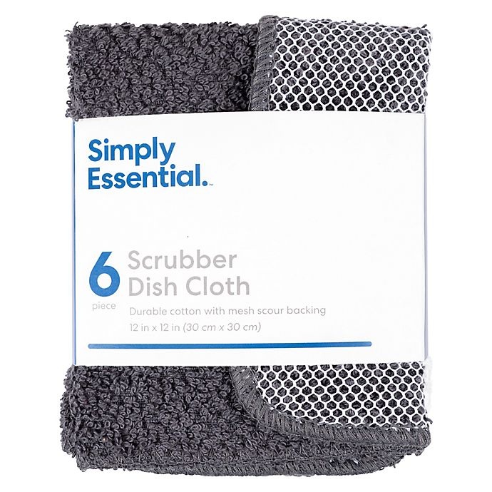 slide 2 of 2, Simply Essential Scrubber Dish Cloths - Grey, 6 ct