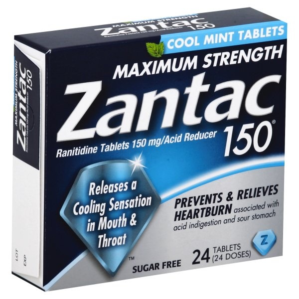 slide 1 of 1, Zantac 150 Maximum Strength Acid Reducer Cool Mint Tablets, 24 ct