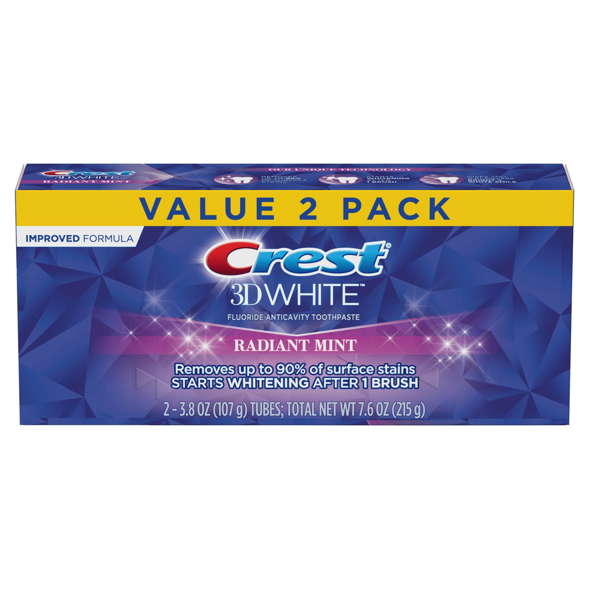 slide 1 of 5, Crest 3D White Whitening Radiant Mint Toothpaste, 2 ct