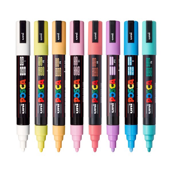 slide 8 of 8, Uni-Ball Uni Posca Pc-5M Soft Colors Water-Based Paint Markers, Reversible Medium Tip (1.8-2.5Mm), Assorted Colors, 8 Count, 1 ct