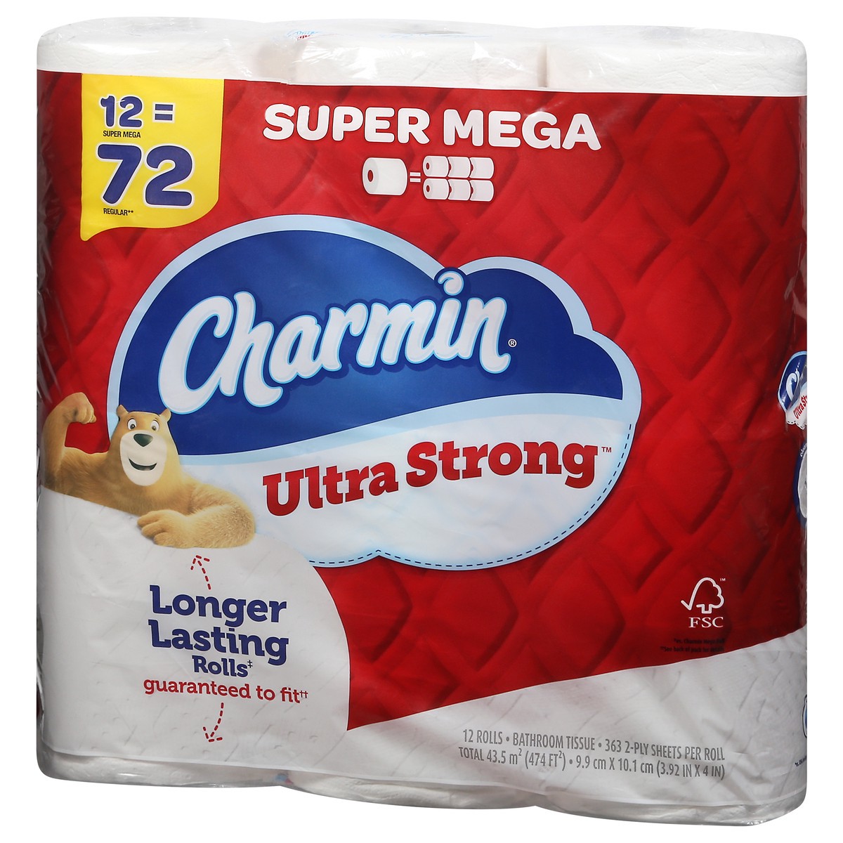 slide 3 of 9, Charmin Ultra Strong 2-Ply Super Mega Bathroom Tissue Super Mega 12 ea, 12=72 rolls