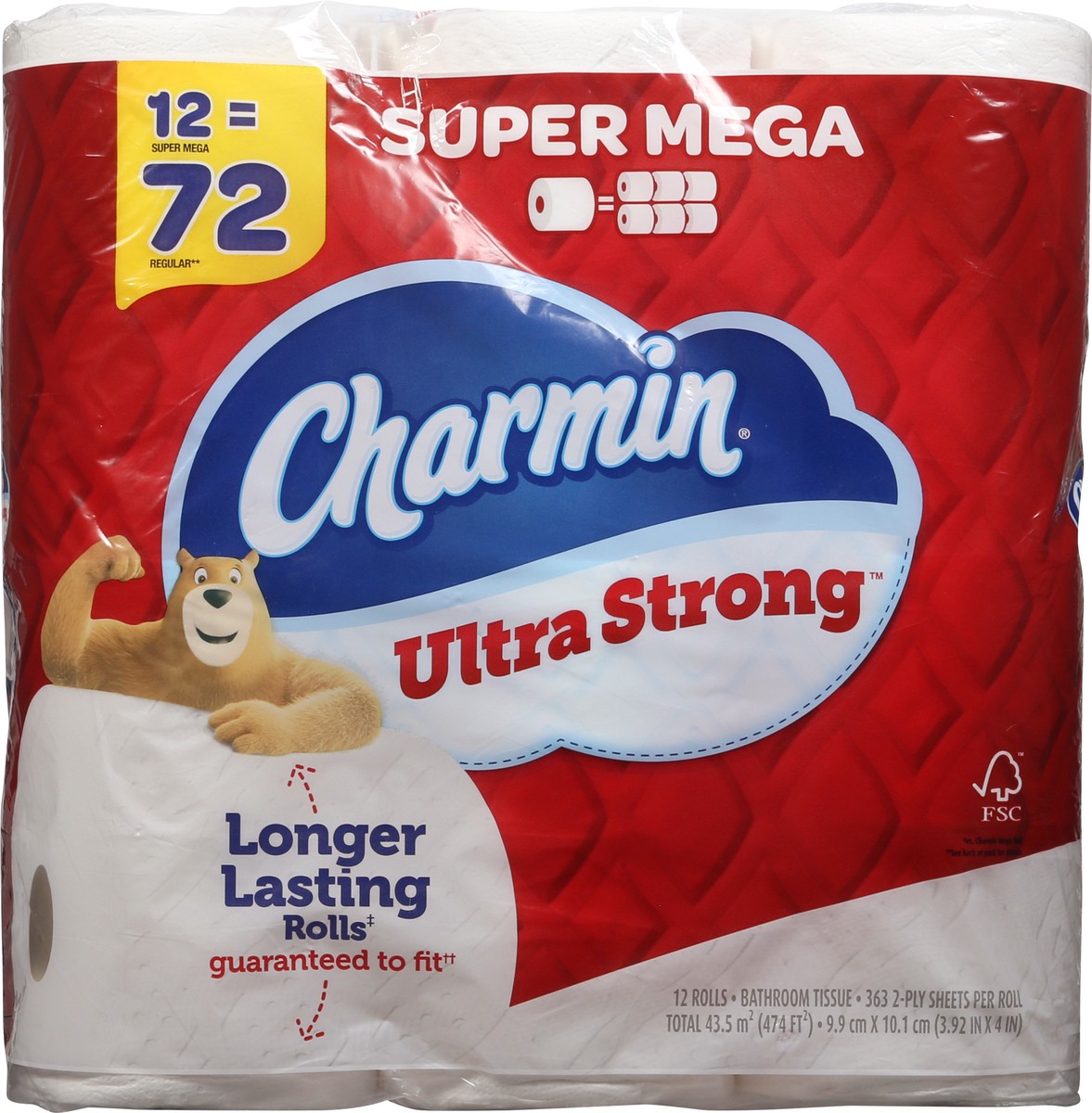 slide 5 of 9, Charmin Ultra Strong 2-Ply Super Mega Bathroom Tissue Super Mega 12 ea, 12=72 rolls