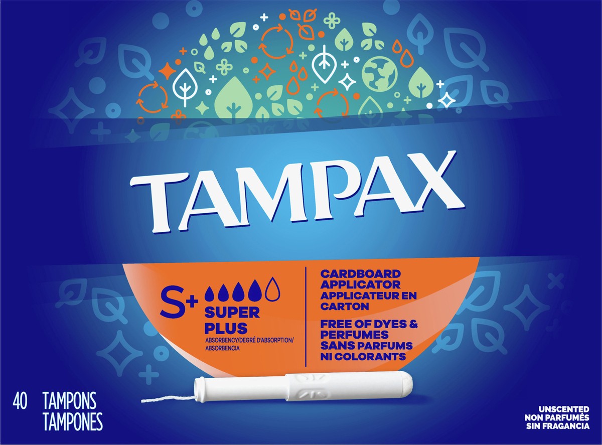 slide 5 of 5, Tampax Super Plus Cardboard Applicator Unscented Tampons 40 ea, 40 ct
