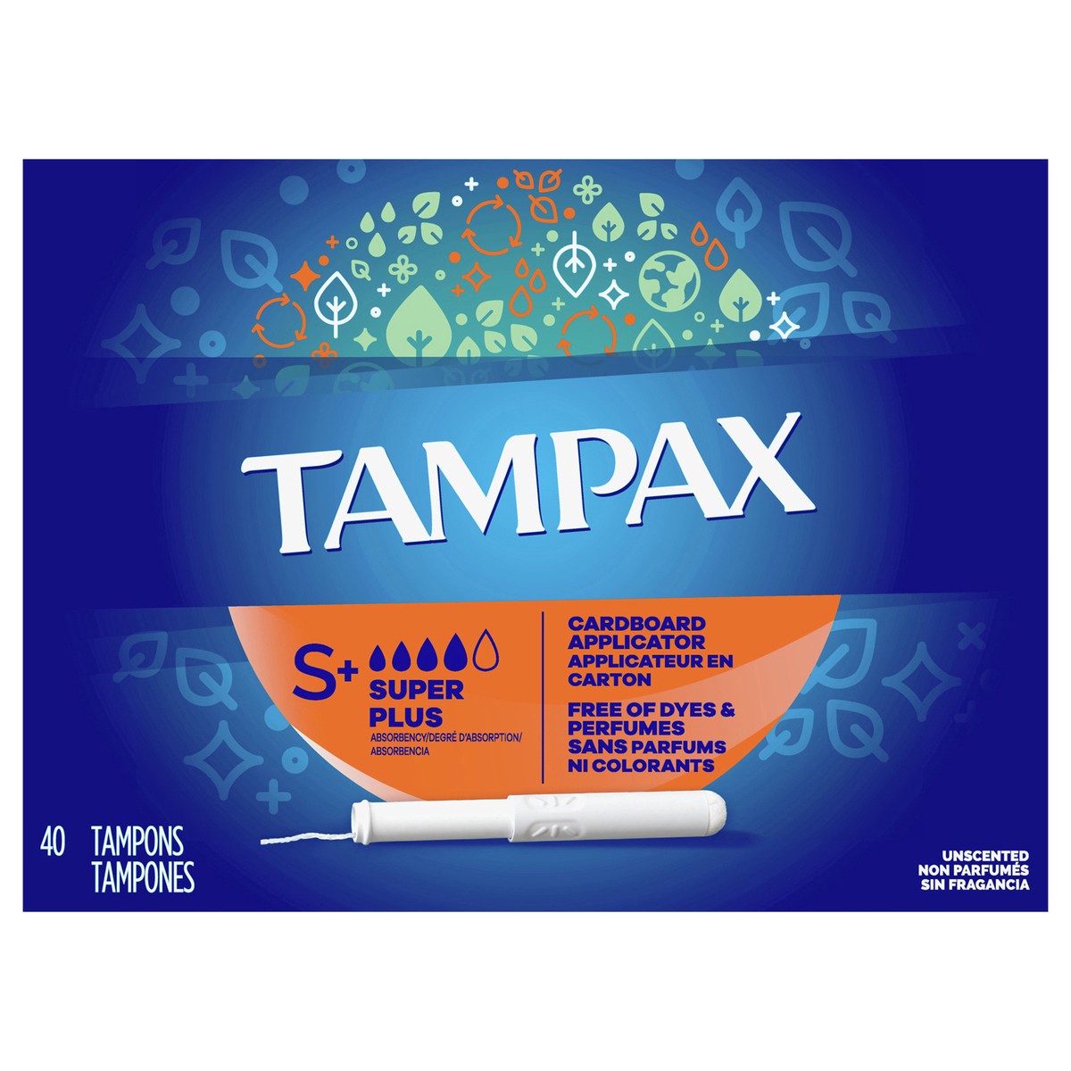 slide 1 of 5, Tampax Cardboard Tampons Super Plus Absorbency, Anti-Slip Grip, LeakGuard Skirt, Unscented, 40 Count, 40 ct