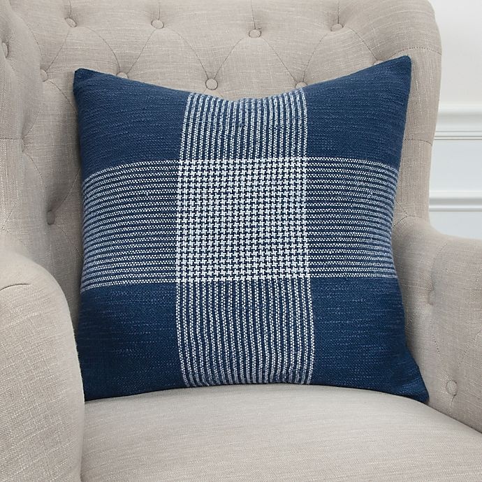 slide 2 of 5, Rizzy Home Woven Plaid Square Throw Pillow - Indigo/White, 1 ct