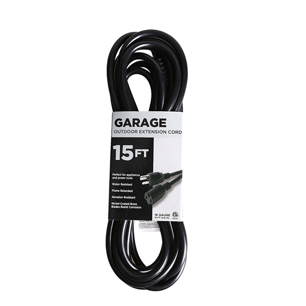 slide 1 of 1, 16/3 SJTW Black Garage /Jobsite Outdoor Cord, 15 ft