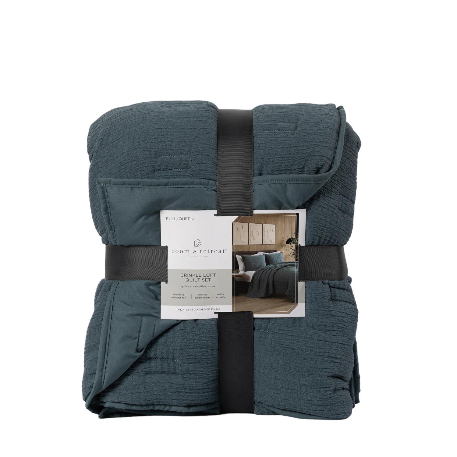 slide 1 of 4, Teal Crinkle Loft Quilt Set, Full/queen, 1 ct