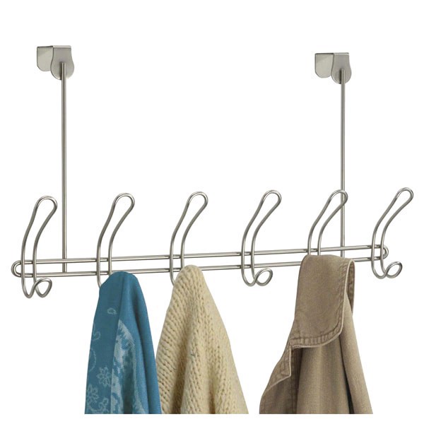 slide 7 of 9, InterDesign Classico Satin Nickel Over The Door Hook Rack, 6 Hooks, 1 ct