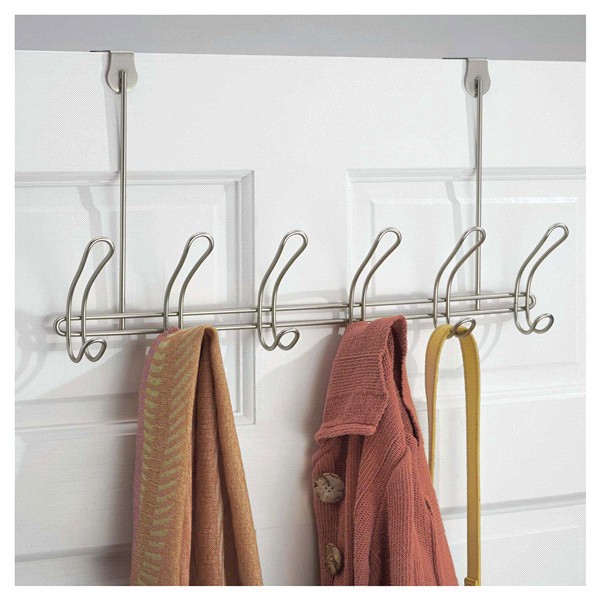 slide 2 of 9, InterDesign Classico Satin Nickel Over The Door Hook Rack, 6 Hooks, 1 ct