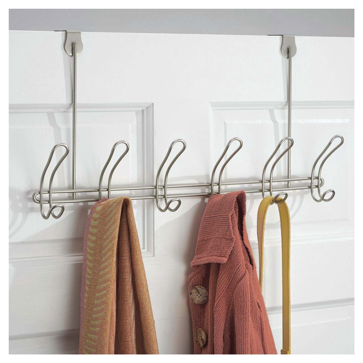 slide 3 of 9, InterDesign Classico Satin Nickel Over The Door Hook Rack, 6 Hooks, 1 ct