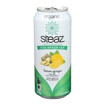 slide 1 of 1, Steaz Green Tea, Iced, Organic, Lightly Sweetened, Lemon Ginger, 16 oz