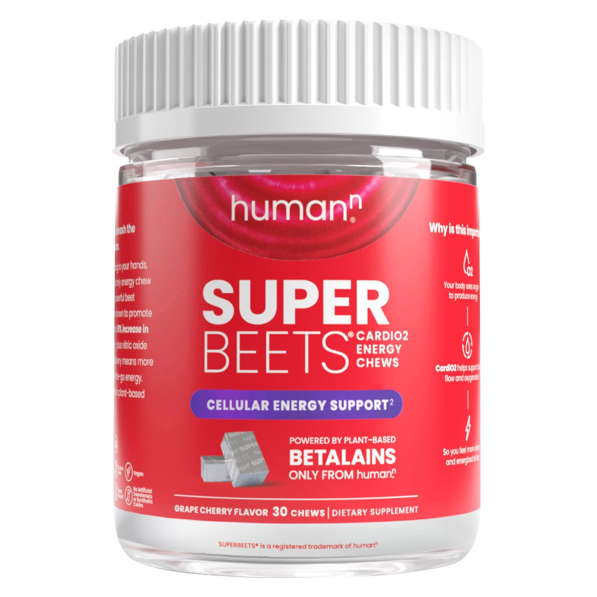 slide 1 of 2, HumanN Super Beets Grape Cherry Flavor Cellular Energy Support 30 Chews, 30 ct