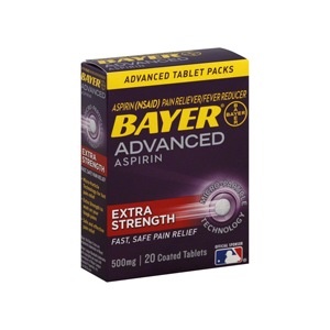 slide 1 of 1, Bayer Advanced Aspirin Extra Strength Pain Reliever/Fever Reducer 500 mg Coated Tablets, 20 ct