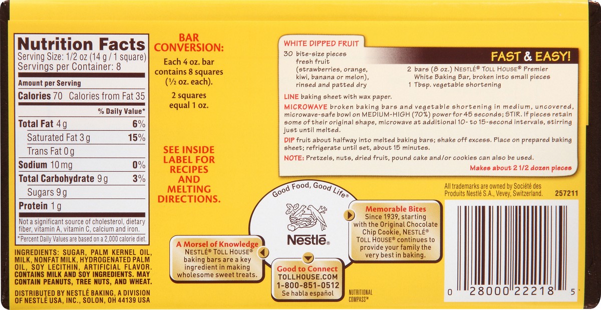 slide 3 of 8, Nestlé Nestle Toll House Premier White Chocolate Baking Bar, 4 oz