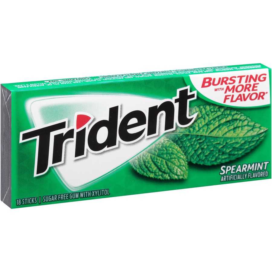 slide 4 of 8, Trident Spearmint Sugar Free Gum, 18 ct
