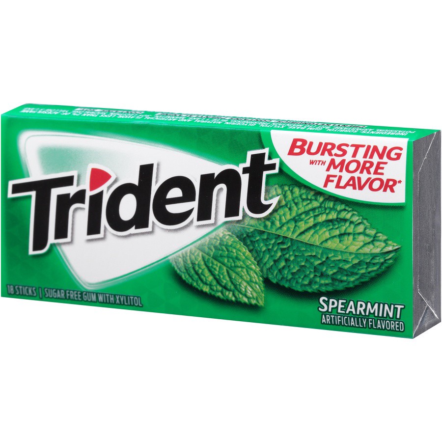 slide 3 of 8, Trident Spearmint Sugar Free Gum, 18 ct