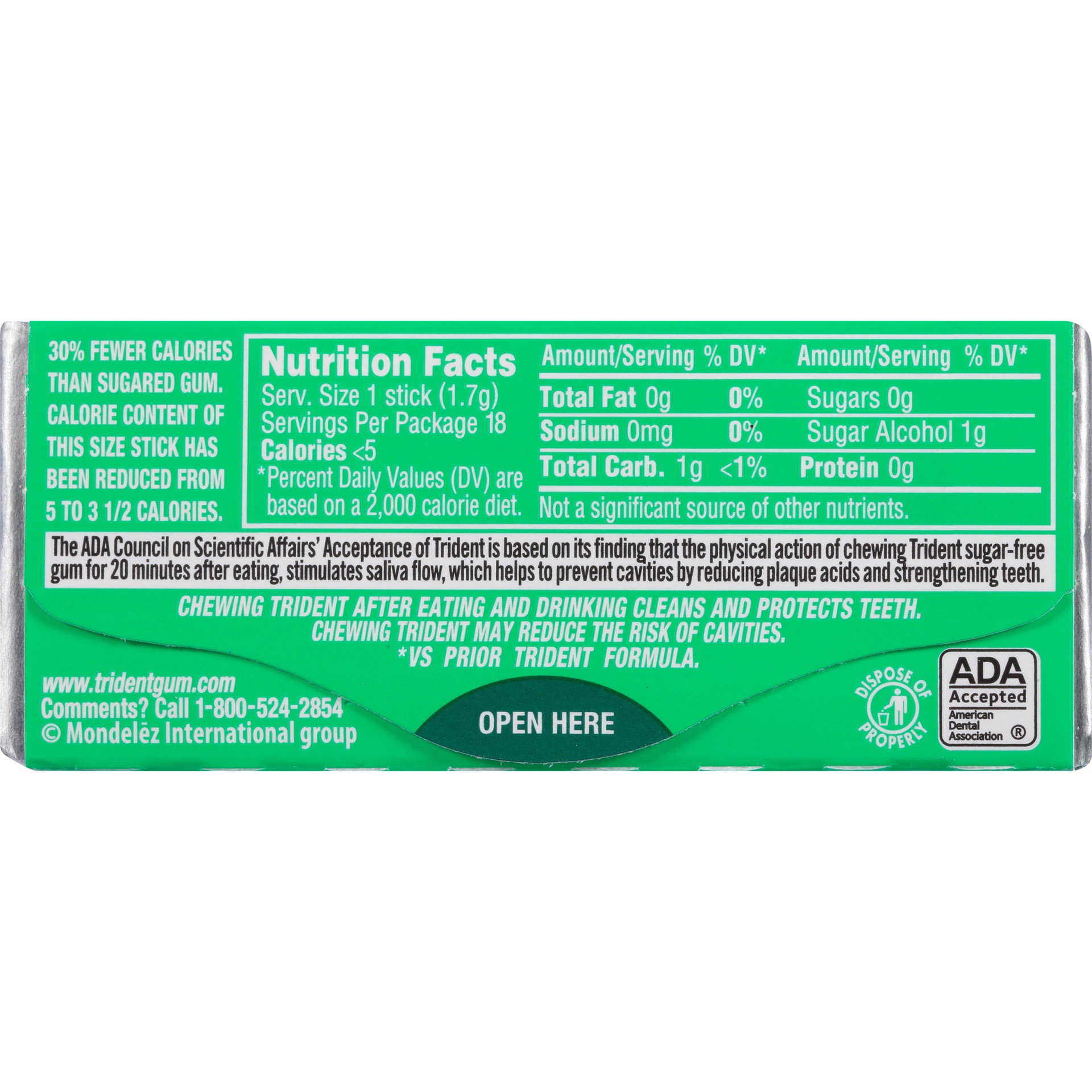 slide 2 of 8, Trident Spearmint Sugar Free Gum, 18 ct