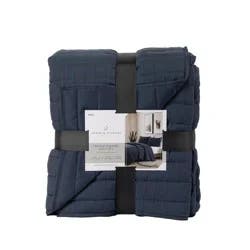 Room & Retreat Crinkle Channel Quilt Set, King, Navy