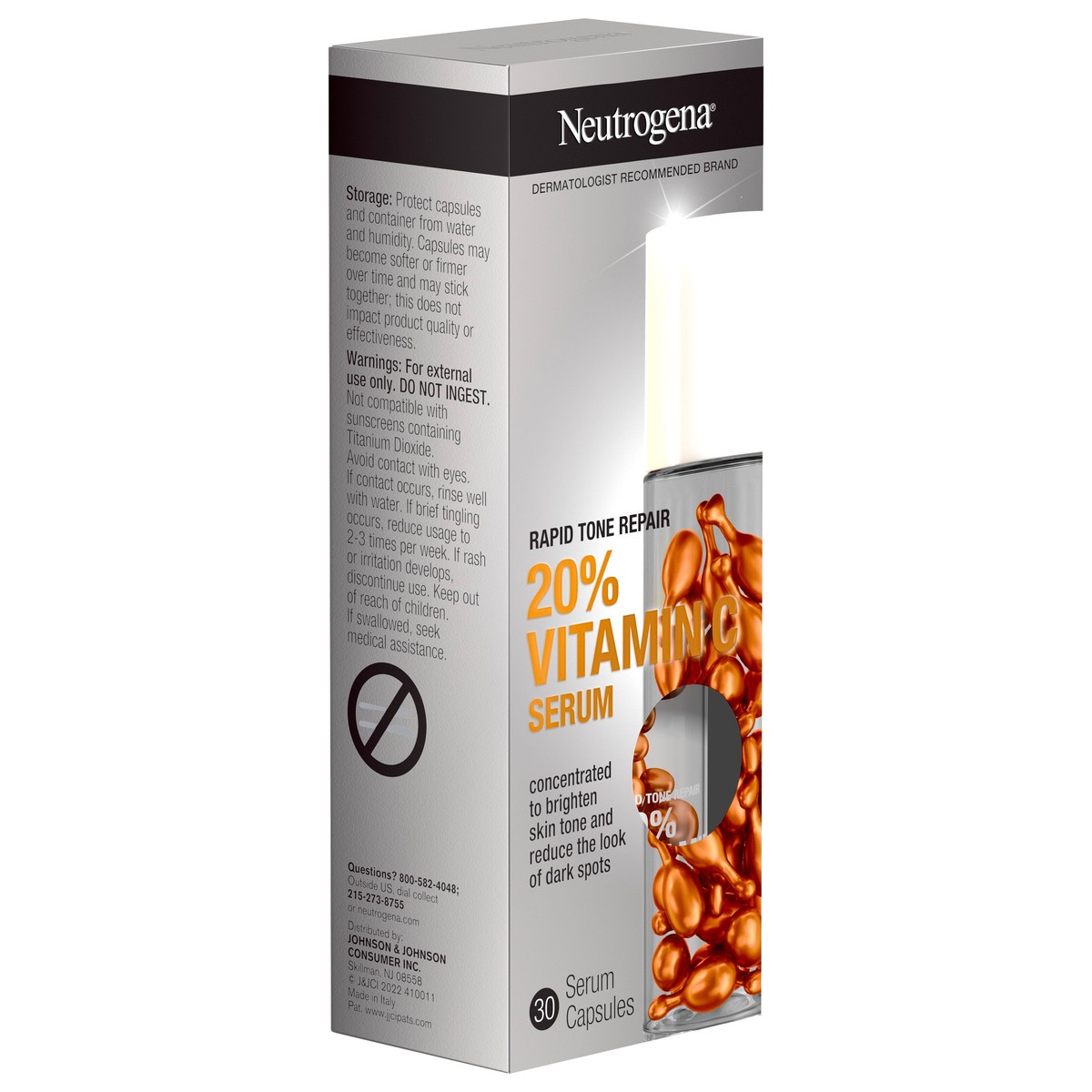 slide 6 of 8, Neutrogena Rapid Tone Repair 20% Vitamin C Brightening Serum Capsules, Antioxidant Face Serum to Brighten Skin Tone & Reduce The Look of Dark Spots, Non-Comedogenic, 30 Serum Capsules, 30 ct